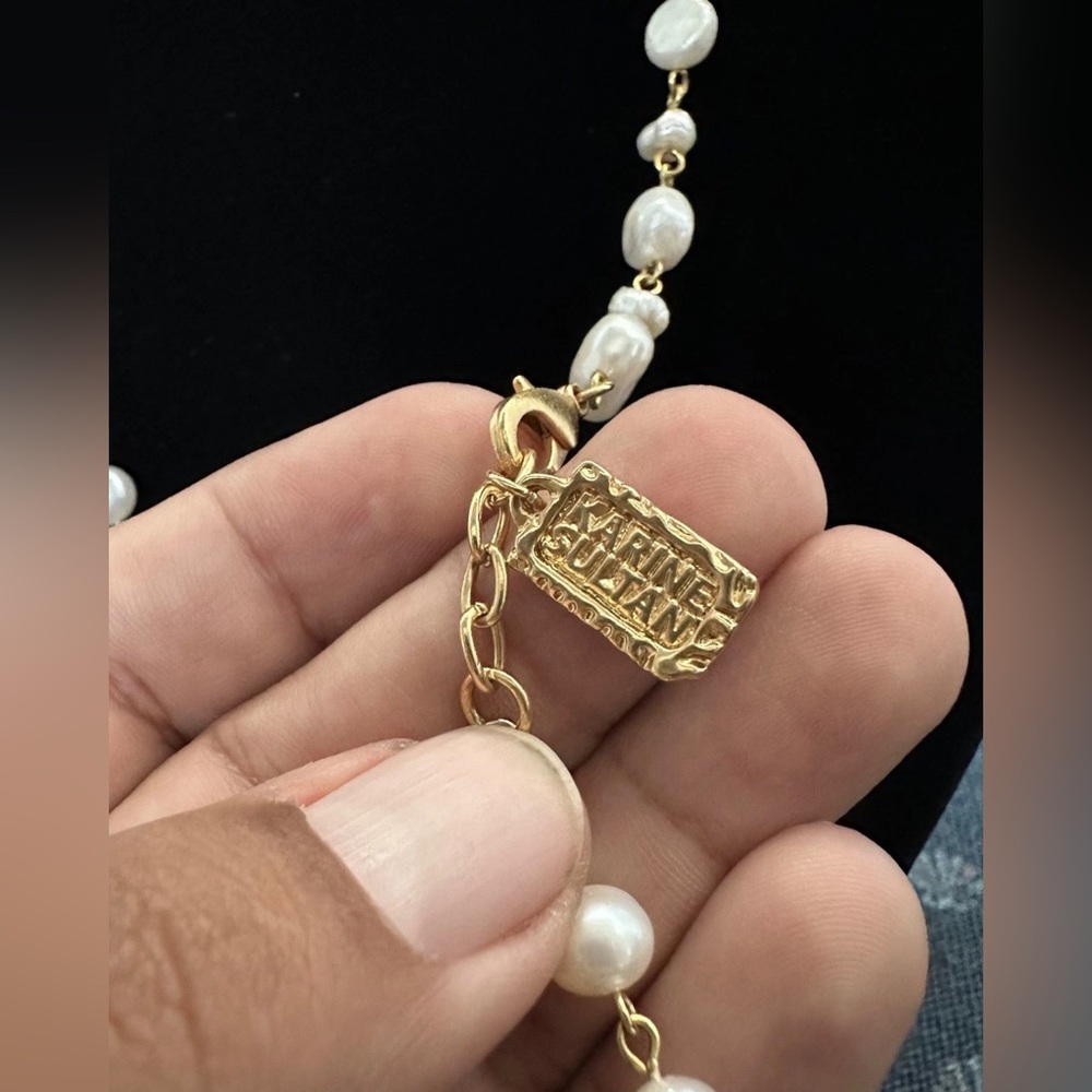Designer Karine Sultan Freshwater Pearl Gold Tone Tassel Necklace - Picture 5 of 7